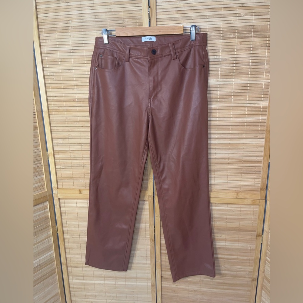 Kensie Jeans dark mocha brown pleather faux leather pants slacks womans 8